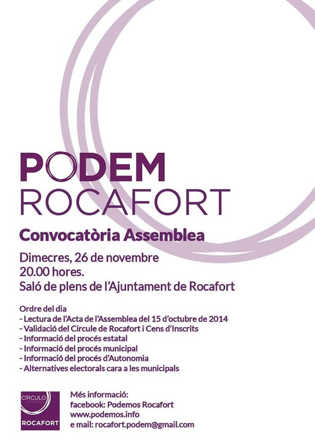 IV Assemblea Podem Rocafort (nou lloc)